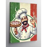 Kanvas Tablo Pizza Şefi ve İtalyan Bayrağı, 70 x 100