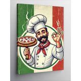 Kanvas Tablo Pizza Şefi ve İtalyan Bayrağı