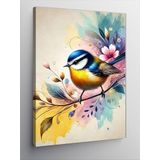 Kanvas Tablo Renkli Kuş Ve Çiçek, 50 x 70