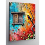 Kanvas Tablo Renkli Kuş Ve Pencere, 70 x 100