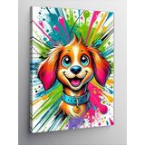 Kanvas Tablo Renkli Ve Eğlenceli Köpek Yüzü, 50 x 70
