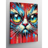 Kanvas Tablo Renkli Ve Parlak Kedi Yüzü, 70 x 100