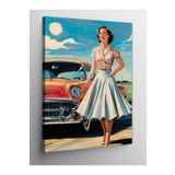 Kanvas Tablo Retro Araba Ve Pin Up Kızı