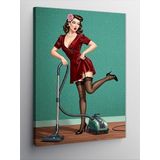Kanvas Tablo Retro Kadın Elektrik Süpürgesiyle, 70 x 100