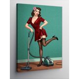 Kanvas Tablo Retro Kadın Elektrik Süpürgesiyle
