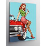 Kanvas Tablo Retro Kadın Ve Kırmızı Araba, 100 x 140