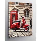 Kanvas Tablo Retro Vespa ve Telefon Kulübesi, 70 x 100