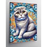 Kanvas Tablo Seramik Desenli Kedi, 100 x 140