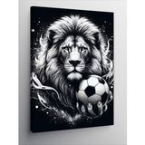 Kanvas Tablo Siyah Beyaz Aslan Ve Futbol