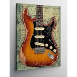 Kanvas Tablo Siyah Elektro Gitar ve Sanatsal Çizimler, 70 x 100
