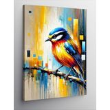 Kanvas Tablo Suluboya Kuş Tasarımı, 100 x 140