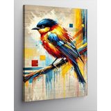 Kanvas Tablo Suluboya Renkli Kuş Tasarımı, 50 x 70