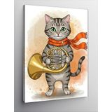 Kanvas Tablo Trombon Çalan Şirin Kedi, 70 x 100