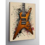 Kanvas Tablo Turuncu Elektro Gitar Çizimi, 100 x 140