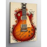 Kanvas Tablo Turuncu Elektro Gitar ve Notalar, 100 x 140