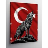 Kanvas Tablo Uluyan Kurt ve Türk Bayrağı, 70 x 100