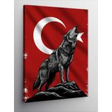 Kanvas Tablo Uluyan Kurt ve Türk Bayrağı