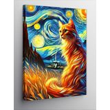 Kanvas Tablo Van Gogh Tarzı Renkli Kedi