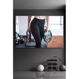 Kanvas Tablo Yatay Tekli Spor Salonu Fitness Egzersiz Ağırlık Plakaları İle Çalışan Kadın 2317