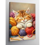Kanvas Tablo Yün Yumağı Ve Kedi
