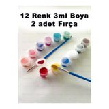 KanvasSepeti 12 Renk 3ml Akrilik Boya ve 2 Adet Fırça Tuval Boyamak için Boya ve fırça seti