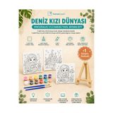 KanvasSepeti Deniz Kızı Dünyası Mini Şövaleli 3'lü Boyanabilir Kanvas Tuval Seti 20x20 12 Renk Boya