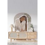 KanvasSepeti Kendiliğinden Yapışkanlı Kumaş Kanvas Dokulu Duvar Kağıdı Bohem Soyut Kadın Boho Oval Duvar , Salon