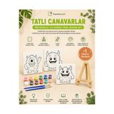 KanvasSepeti Tatlı Canavarlar Mini Şövaleli 3'lü Boyanabilir Kanvas Tuval Seti 20x20 12 Renk Boya