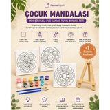 Kanvassepetinet Çocuk Mandalası Mini Şövaleli 3'lü Boyanabilir Kanvas Tuval Seti 20X20 12 Renk Boya