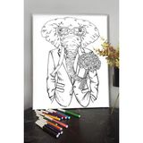 Kanvassepetinet Fil 40X30CM Çocuklar Için Özel Boyanabilir Tablo Mandala Tablo