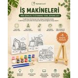 Kanvassepetinet Iş Makineleri Mini Şövaleli 3'lü Boyanabilir Kanvas Tuval Seti 20X20 12 Renk Boya