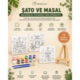 Kanvassepetinet Şato ve Masal Mini Şövaleli 3'lü Boyanabilir Kanvas Tuval Seti 20X20 12 Renk Boya