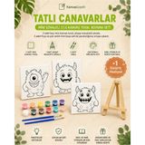 Kanvassepetinet Tatlı Canavarlar Mini Şövaleli 3'lü Boyanabilir Kanvas Tuval Seti 20X20 12 Renk Boya