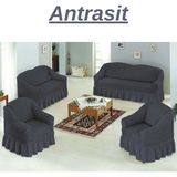 Kanway 3+2+1+1 Bürümcük Koltuk Takımı Örtüsü. Etekli Streç Esnek Lastikli Çekyat Kanepe Kılıfı - 180 x 230 cm - Antrasit