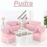 Kanway 3+2+1+1 Bürümcük Koltuk Takımı Örtüsü. Etekli Streç Esnek Lastikli Çekyat Kanepe Kılıfı - 180 x 230 cm - Pudra