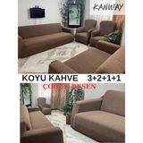 Kanway 3+2+1+1 Dokuma Jakar Koltuk Örtüsü. Lastikli, Esnek, Yıkanabilir Koltuk, Kanepe, Çekyat Örtüsü - 180 x 230 cm - Kahverengi
