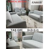 Kanway 3+2+1+1 Dokuma Jakar Koltuk Örtüsü. Lastikli, Esnek, Yıkanabilir Koltuk, Kanepe, Çekyat Örtüsü - 180 x 230 cm - Krem