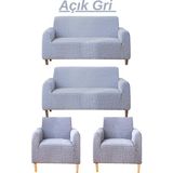 Kanway 3+3+1+1 Bürümcük Koltuk Takımı Örtüsü. Boydan Eteksiz Streç Esnek Lastikli Çekyat Kanepe Kılıfı - 180 x 230 cm - Gri