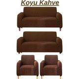 Kanway 3+3+1+1 Bürümcük Koltuk Takımı Örtüsü. Boydan Eteksiz Streç Esnek Lastikli Çekyat Kanepe Kılıfı - 180 x 230 cm - Koyu Kahve