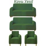 Kanway 3+3+1+1 Bürümcük Koltuk Takımı Örtüsü. Boydan Eteksiz Streç Esnek Lastikli Çekyat Kanepe Kılıfı - 180 x 230 cm - Koyu Yeşil