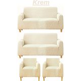 Kanway 3+3+1+1 Bürümcük Koltuk Takımı Örtüsü. Boydan Eteksiz Streç Esnek Lastikli Çekyat Kanepe Kılıfı - 180 x 230 cm - Krem