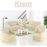 Kanway 3+3+1+1 Bürümcük Koltuk Takımı Örtüsü. Etekli Streç Esnek Lastikli Çekyat Kanepe Kılıfı - 180 x 230 cm - Krem