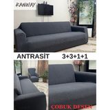 Kanway 3+3+1+1 Dokuma Jakar Koltuk Örtüsü. Lastikli, Esnek, Yıkanabilir Koltuk, Kanepe, Çekyat Örtüsü - 180 x 230 cm - Antrasit