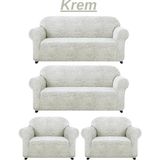 Kanway 3+3+1+1 Dokuma Jakar Koltuk Örtüsü. Lastikli, Esnek, Yıkanabilir Koltuk, Kanepe, Çekyat Örtüsü - 180 x 230 cm - Krem