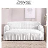 Kanway Bürümcük 3 Kişilik Koltuk Örtüsü. Etekli Streç Esnek Lastikli Çekyat Kanepe Kılıfı - 180 x 230 cm - Beyaz