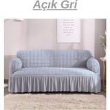 Kanway Bürümcük 3 Kişilik Koltuk Örtüsü. Etekli Streç Esnek Lastikli Çekyat Kanepe Kılıfı - 180 x 230 cm - Gri
