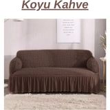 Kanway Bürümcük 3 Kişilik Koltuk Örtüsü. Etekli Streç Esnek Lastikli Çekyat Kanepe Kılıfı - 180 x 230 cm - Koyu Kahverengi
