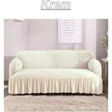 Kanway Bürümcük 3 Kişilik Koltuk Örtüsü. Etekli Streç Esnek Lastikli Çekyat Kanepe Kılıfı - 180 x 230 cm - Krem