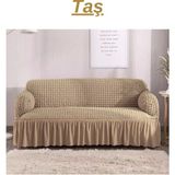 Kanway Bürümcük 3 Kişilik Koltuk Örtüsü. Etekli Streç Esnek Lastikli Çekyat Kanepe Kılıfı - 180 x 230 cm - Taş Rengi