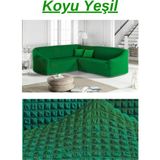 Kanway Bürümcük L Köşe Koltuk Örtüsü. Boydan Eteksiz Streç Esnek Lastikli Çekyat Kanepe Kılıfı. - 300 x 350 cm - Koyu Yeşil